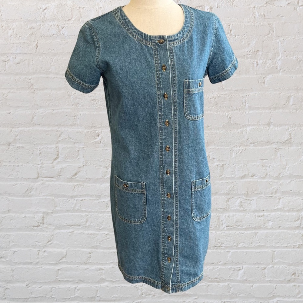 Talbots denim shirt dress that buttons up the front in a petite size